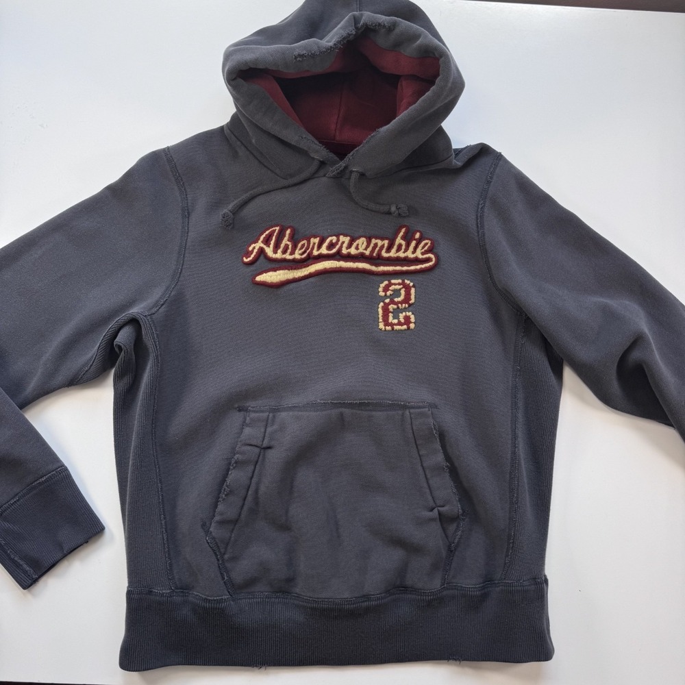 Vtg Abercrombie &‎ Fitch Spellout Embroidered Heavyweight Hoodie Mens Large Y2K